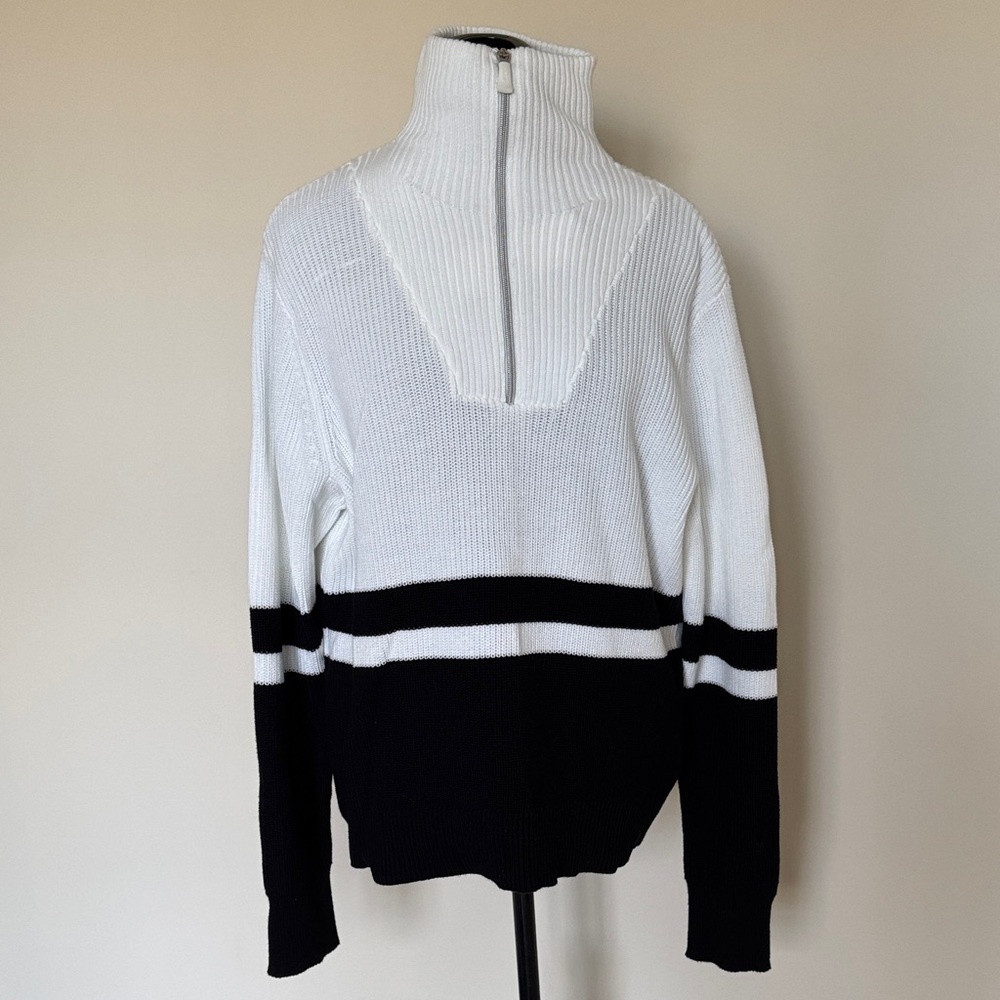 Lauren Active by Ralph Lauren 100% Cotton 1/4 Zip up Sweater in White Stripe XL